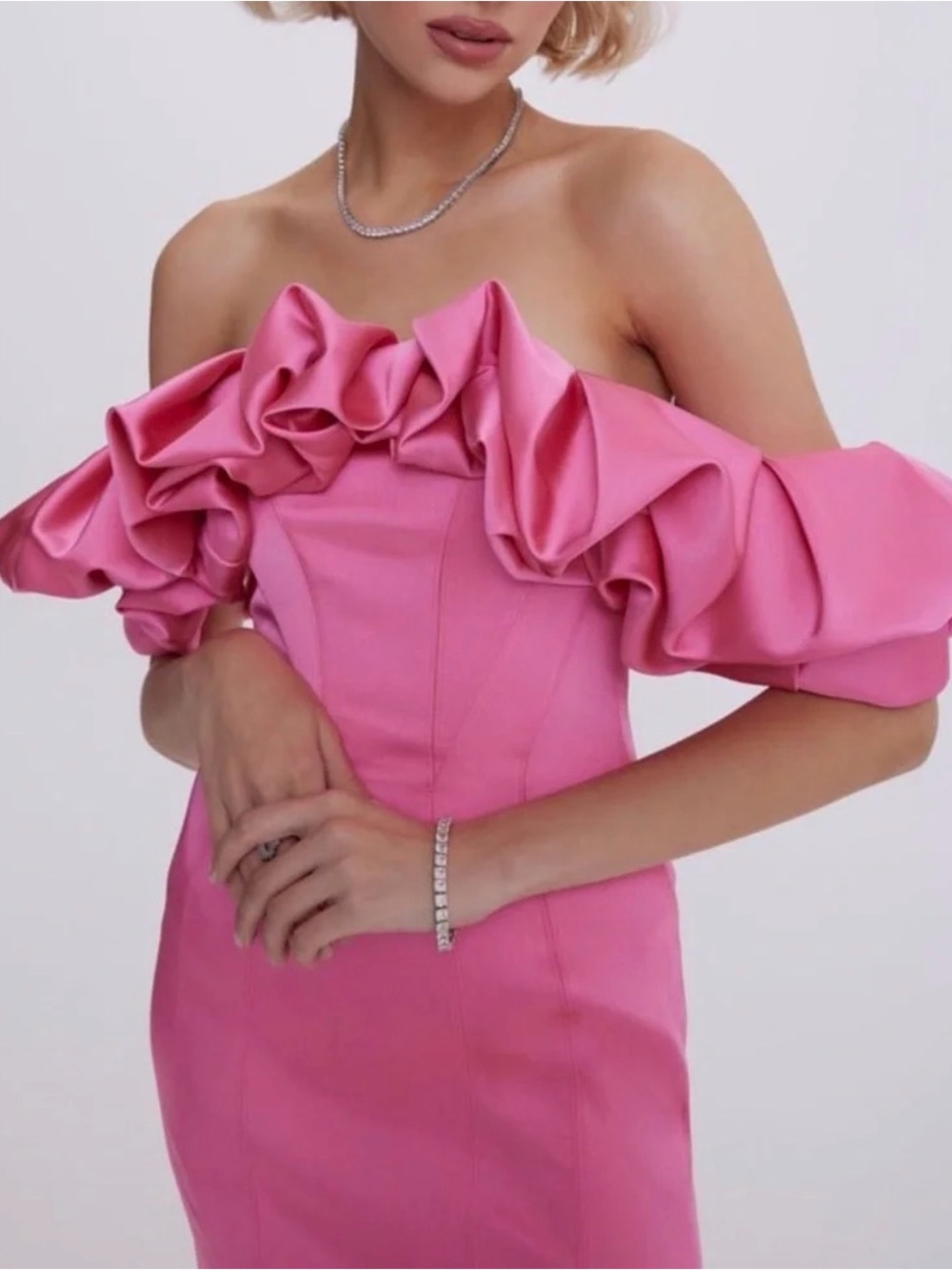 Strapless Pink Ruffle Cocktail Dress